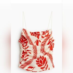 Red and Cream  Leaf Print Women's Top